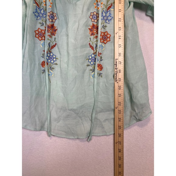 Romantic Boho Blu Pepper Women Large Mint Green Embroidered Boho Peasant Blouse - Picture 8 of 9